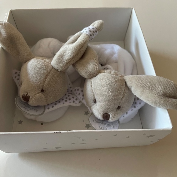 Doudou et Compagnie beige bunny baby booties - Rattle NEW - Picture 5 of 11